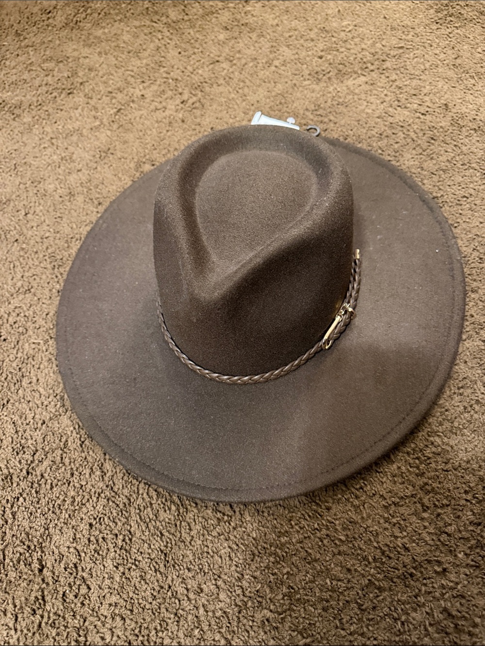 Torrid Brown Wide-Brim Felt Fedora with Braided Band and Gold Buckle